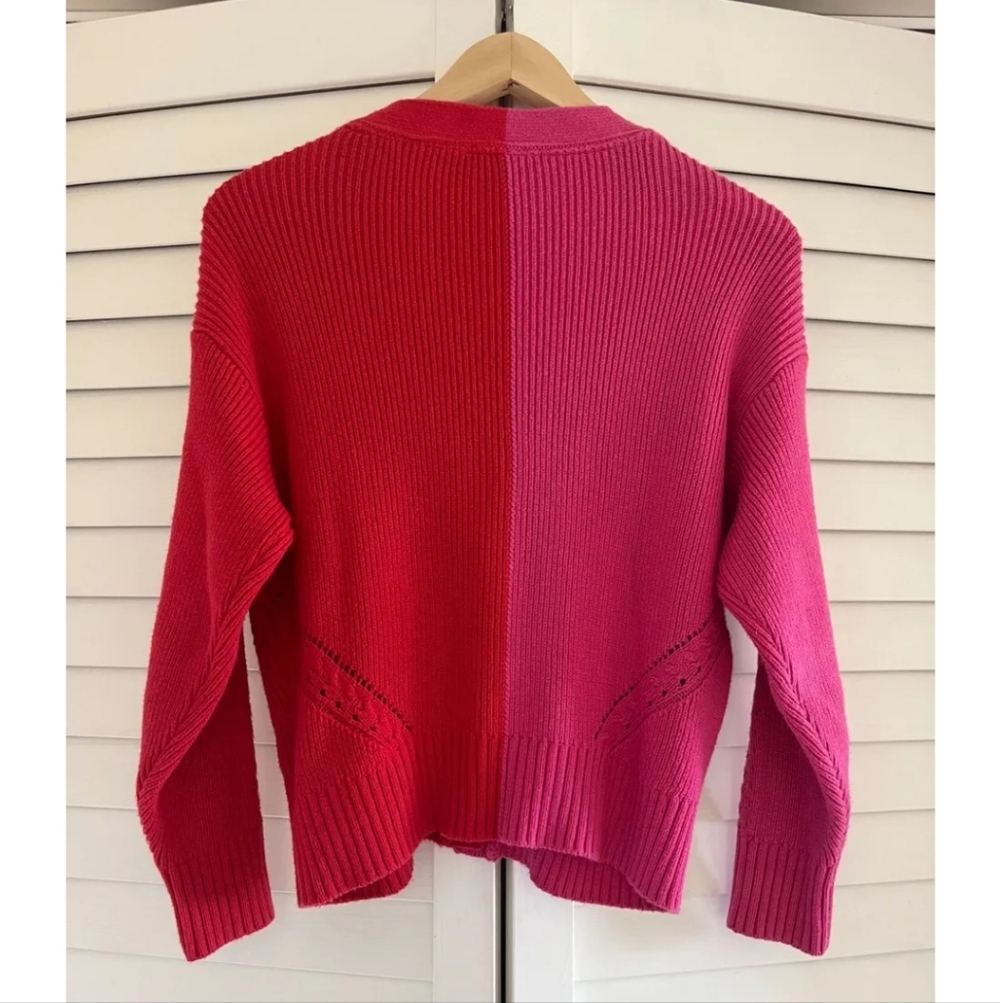 Marine Layer Wool Blend Colorblock Pink Red V-Neck Button Cozy Chic Cardigan New - Picture 5 of 8